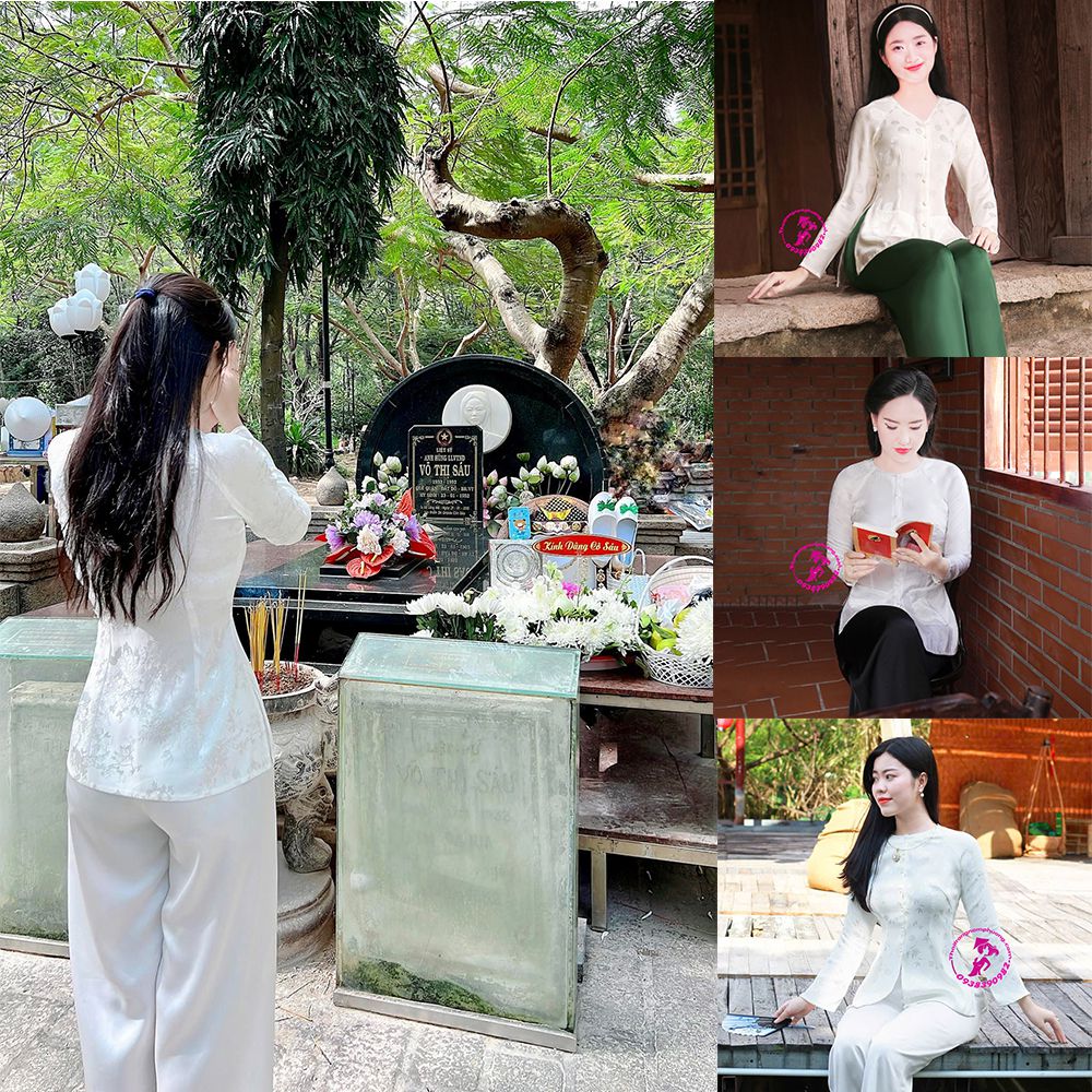 áo bà ba đi lễ gấm trắng