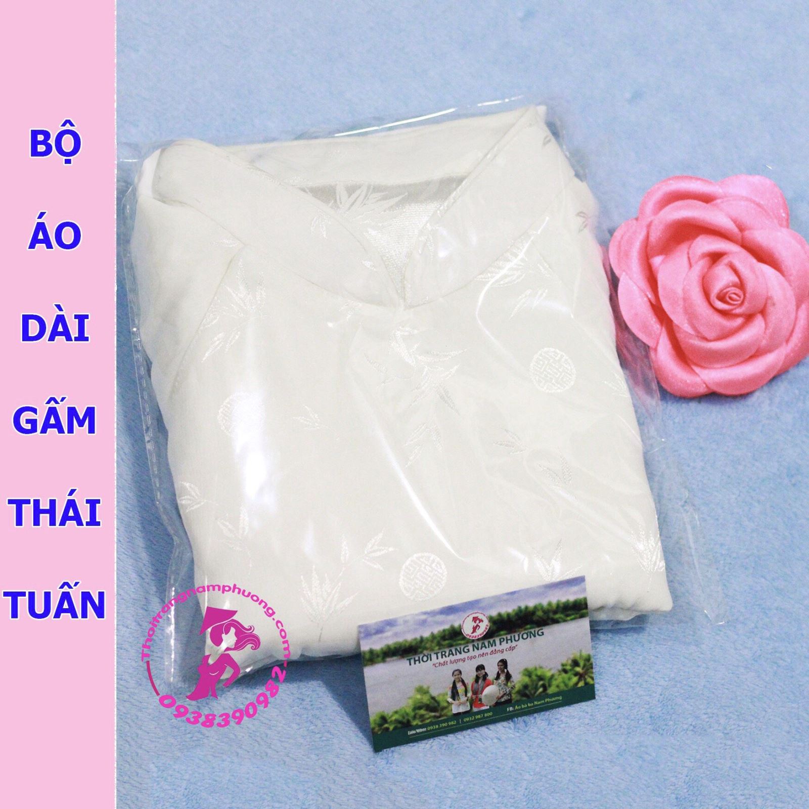 Bộ áo dài gấm Thái Tuấn trắng đi lễ cô sáu