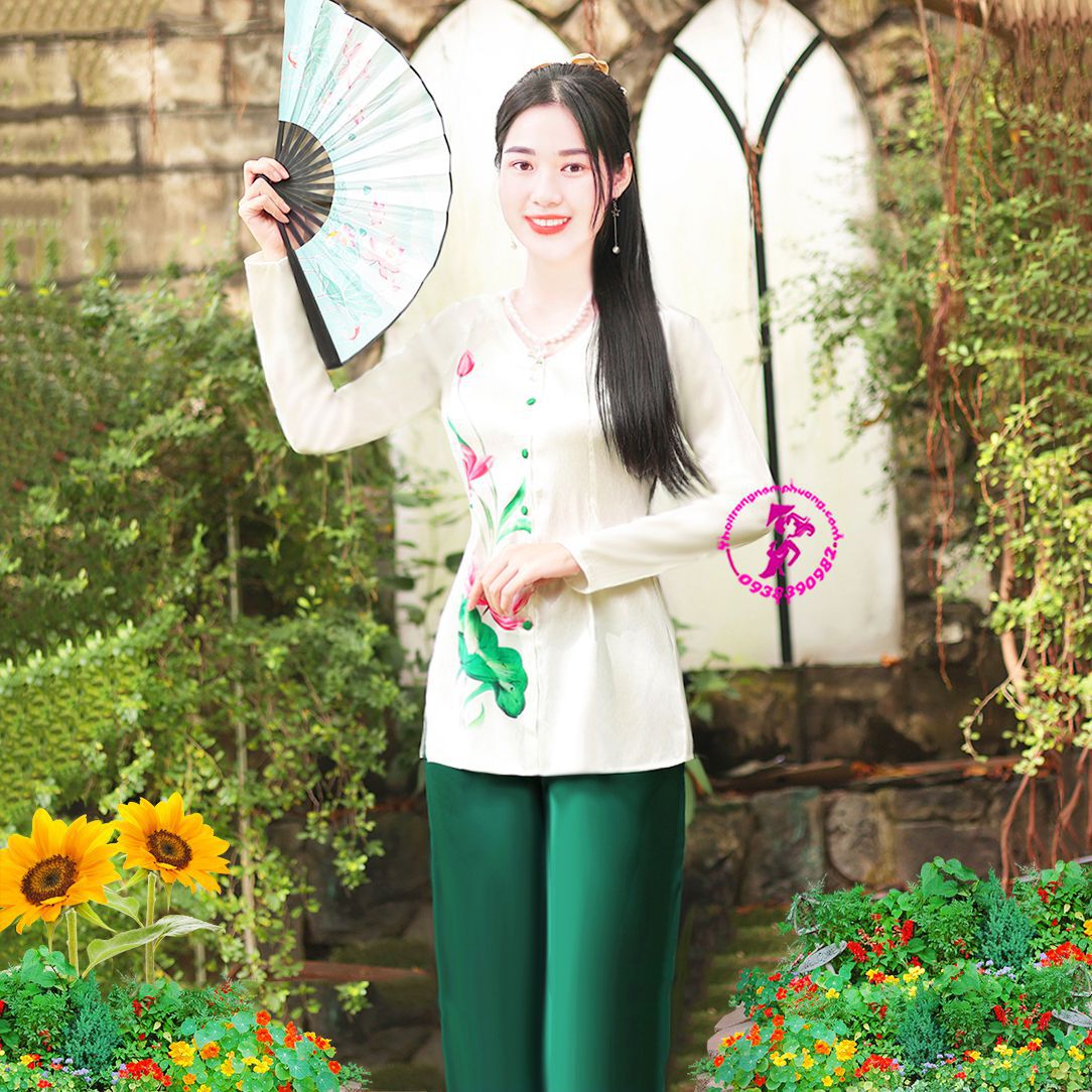 áo bà ba trắng hoa sen