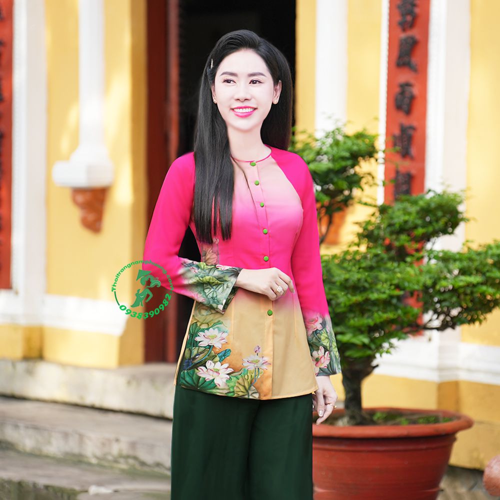 áo bà ba lụa màu hồng cánh sen