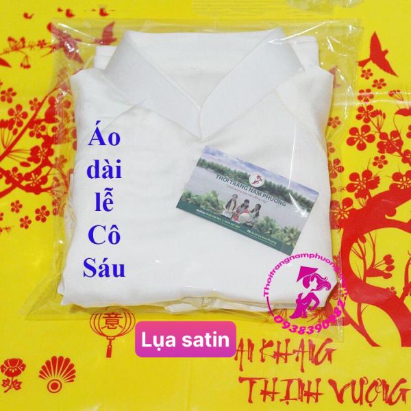 Bộ áo dài trắng vải lụa satin