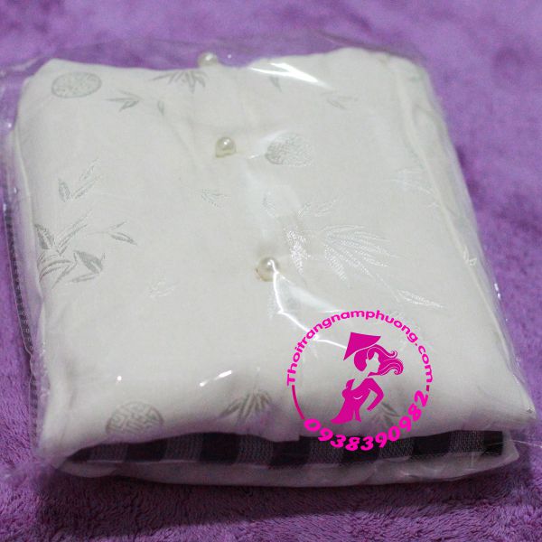Bộ bà ba áo gấm trắng Thái Tuấn cao cấp kèm quần lụa satin trắng