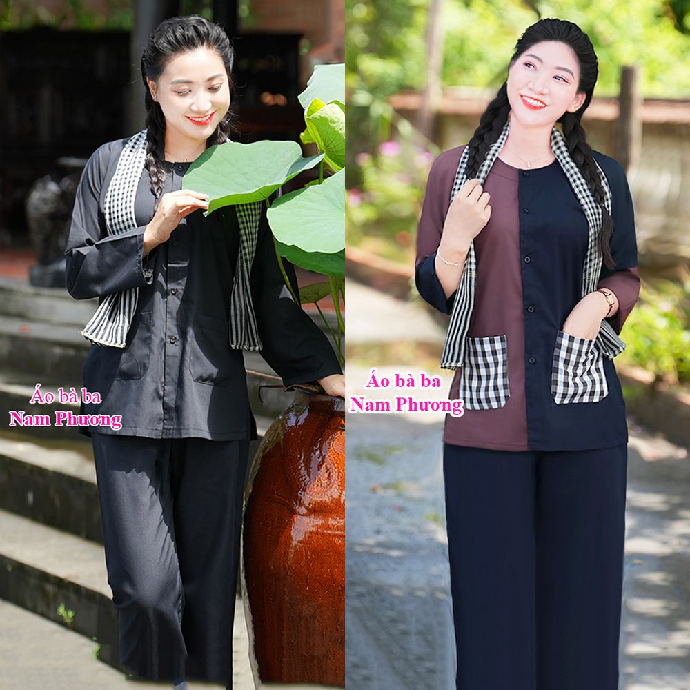 áo bà ba nâu quần đen